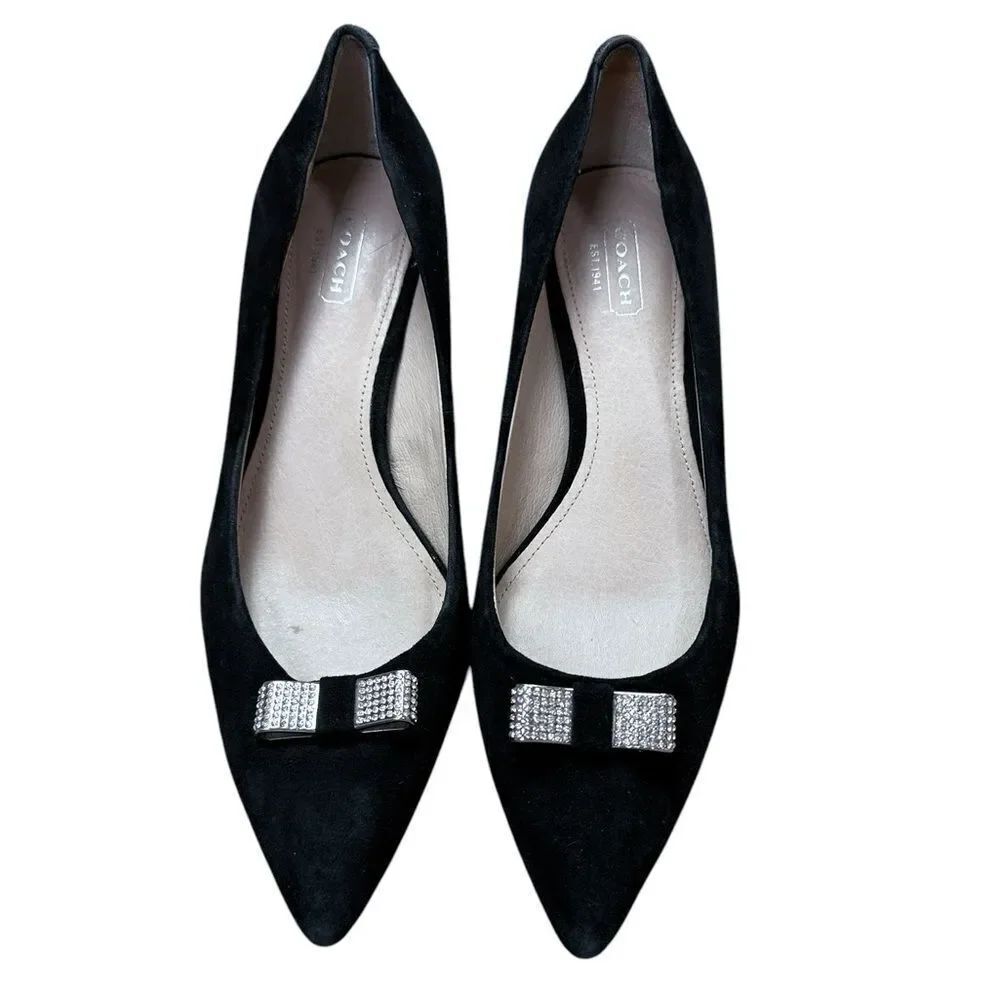 Coach Black Suede Kitten Heels With Silver Embellishment